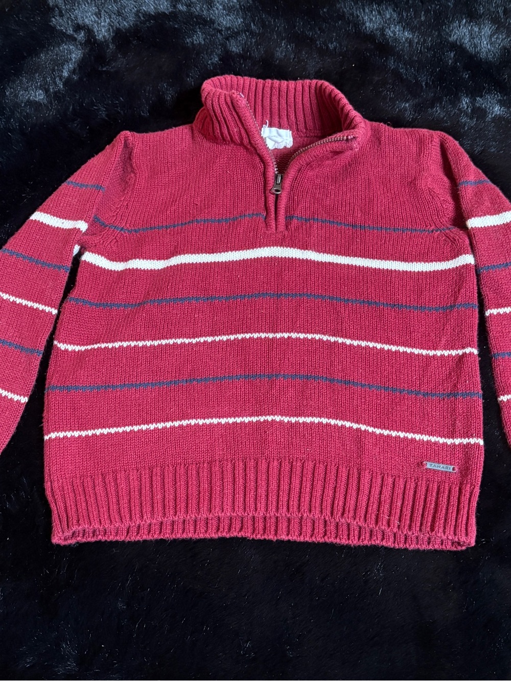 Kid’s Red Quarter-Zip Striped Sweater
